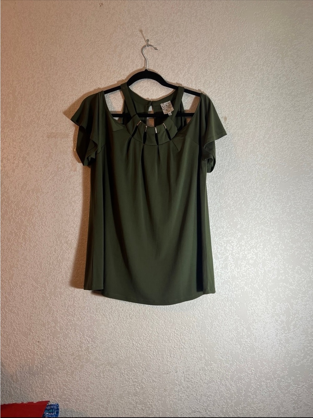 Cold-Shoulder Olive Green Women's Blouse with Cutout Neckline